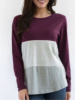 Nursing Queen Nursing Top Sz Large  Colorblock Long Sleeve Cotton Breastfeeding